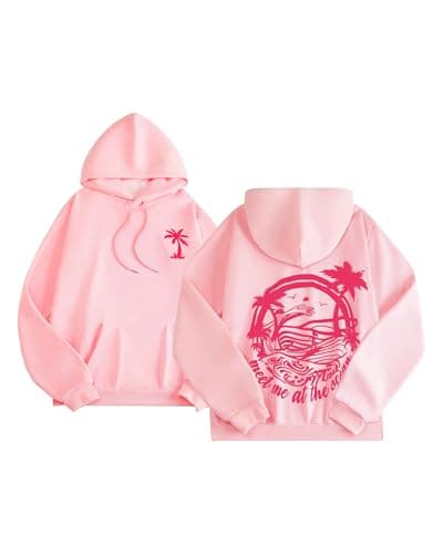 Graphic Palm Hoodies for Women Girls Cute Outfits Puff Hoodie Sweatshirts (Pink,S)