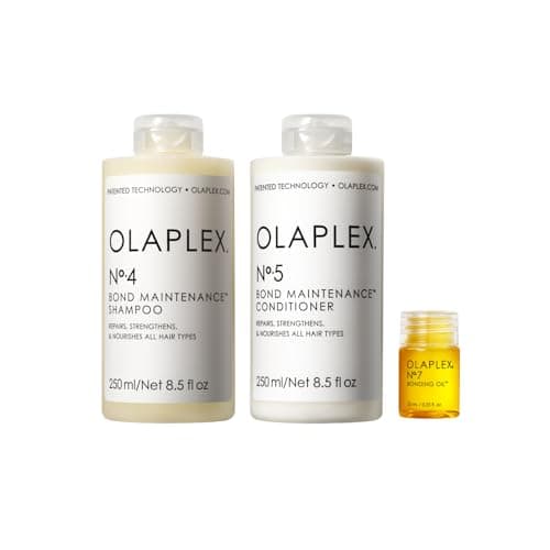 Olaplex Wash and Shine Hair Kit: No. 4, 5, 7, Shampoo & Conditioner Set | Cleanse, Hydrate, & Control Frizz Up to 72 Hours | Bonding Oil for Shine & Protect | For Coily, Curly, Straight, and 