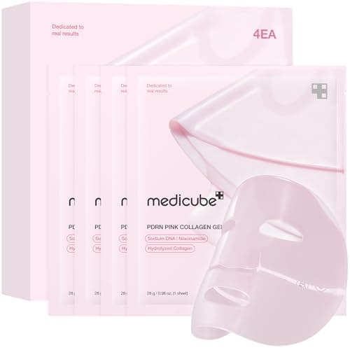 medicube Salmon DNA PDRN pink collagen jelly gel mask | overnight face mask for glass glow skin- elasticity, hydrating, firming and moisturizing | korean skincare, 28g, 4ea