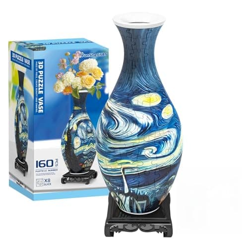 3D Puzzles Vase for Adults, Crafts for Adults, 160 Pieces Plastic DIY Unique Flower Vase with LED Light House Warming Gift Birthday Gifts for Flower Arrangements and Home Decor (Blue)