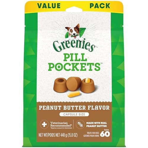 Greenies Pill Pockets for Dogs Large Size, Soft Dog Treats, with Real Peanut Butter, 15.8 oz. Pouch (60 Treats)